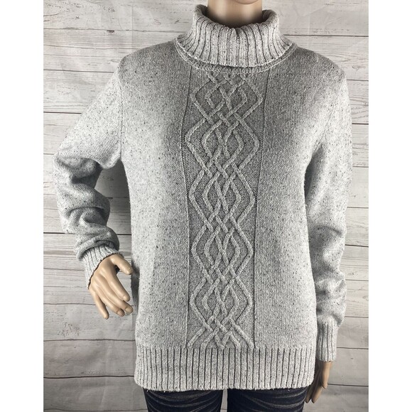 Sonoma Turtleneck Sweater Gray Speckled Cable Knit - Picture 1 of 12